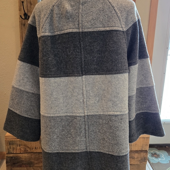 Wool Blend Wide Grey Stripe Car Coat Jones NY Sport - Picture 6 of 6